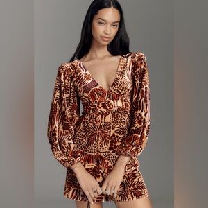 Farm Rio x Anthropologie Long-Sleeve Printed Romper NWT